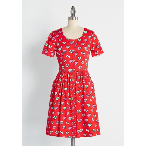 Modcloth Red Heart Print Midi Dress - Picture 3 of 15
